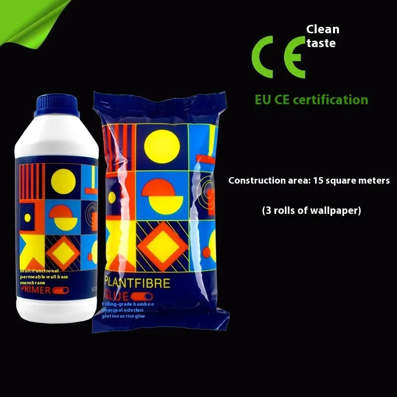 Three rolls of glutinous rice wallpaper glue adhesive labelled Glue E, formaldehyde-free and environmental protection