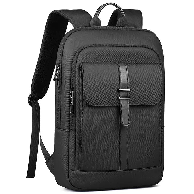 Black lightweight oxford backpack with sewing line detailing for business commutes