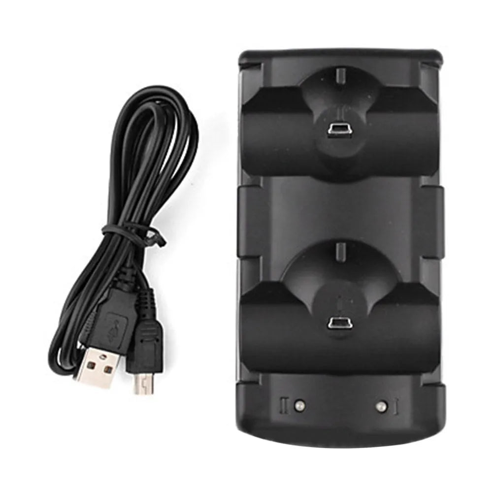 Black plastic PS3 dual controller charging dock with USB cable