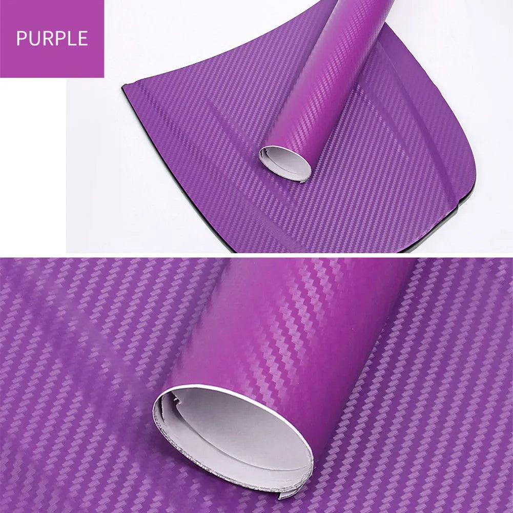 3D carbon fibre car stickers in eight colours including black, silver, blue on 30x127cm sheet