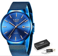 Men's stainless steel watch with 40mm dial, black blue colour, and metal case