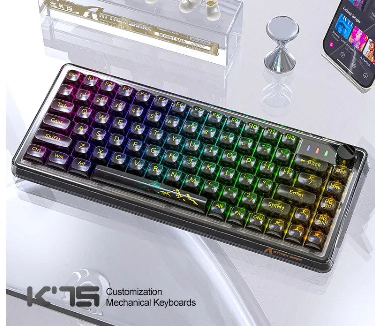 Attack Shark K75RGB wireless mechanical keyboard with transparent case and RGB lighting