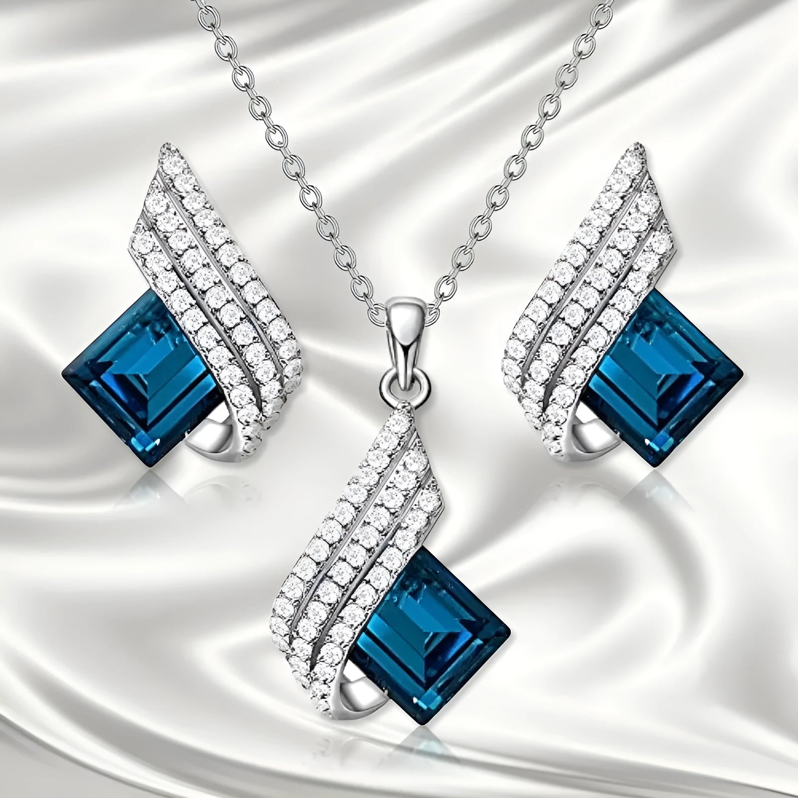 Women's electroplated necklace and earring set with alloy pendant and glass accents