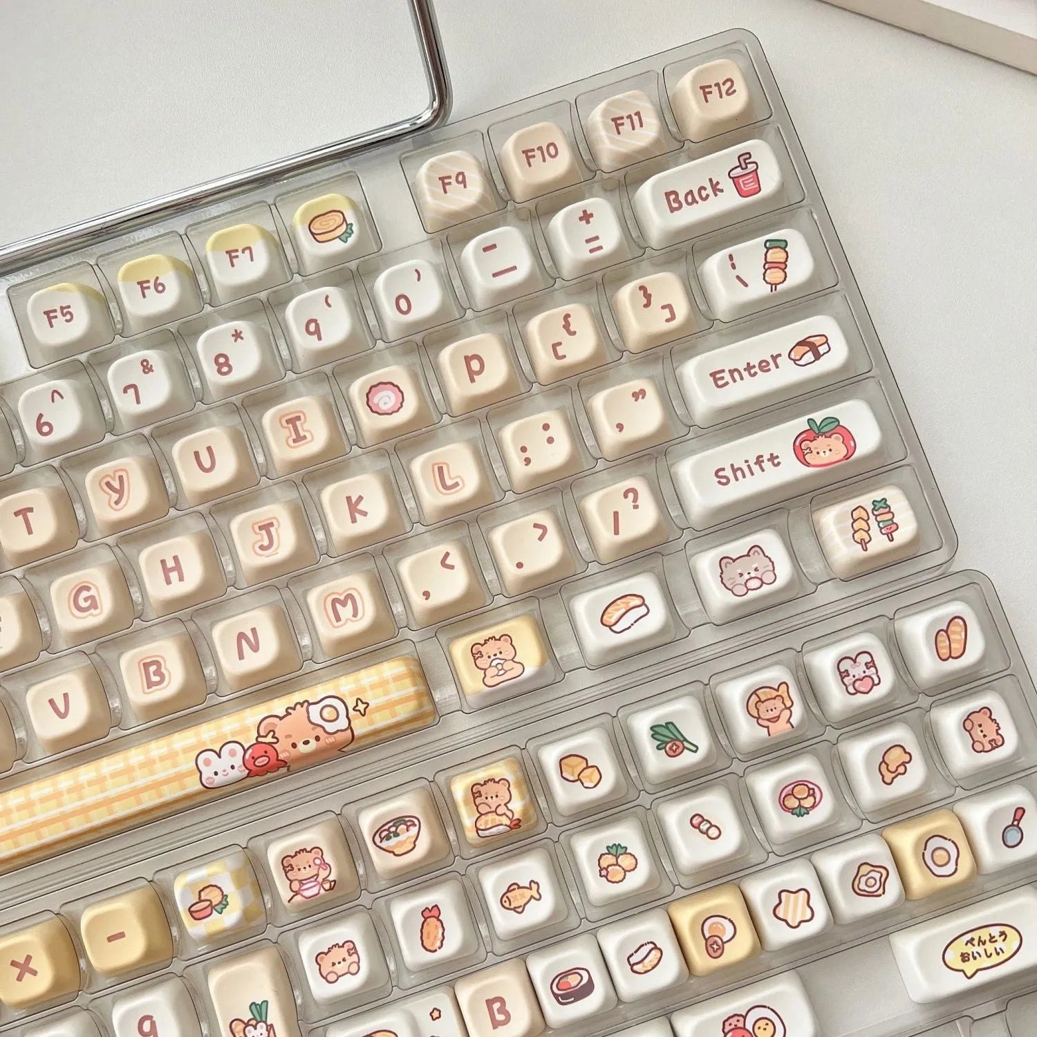 EOA height PBT keycap set with rabbit bear restaurant design, 140 pieces for mechanical keyboard customisation