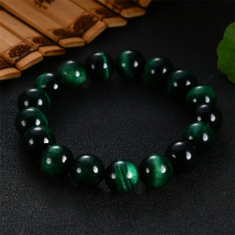 Natural green Tiger's Eye stone bracelet with geometric polished beads