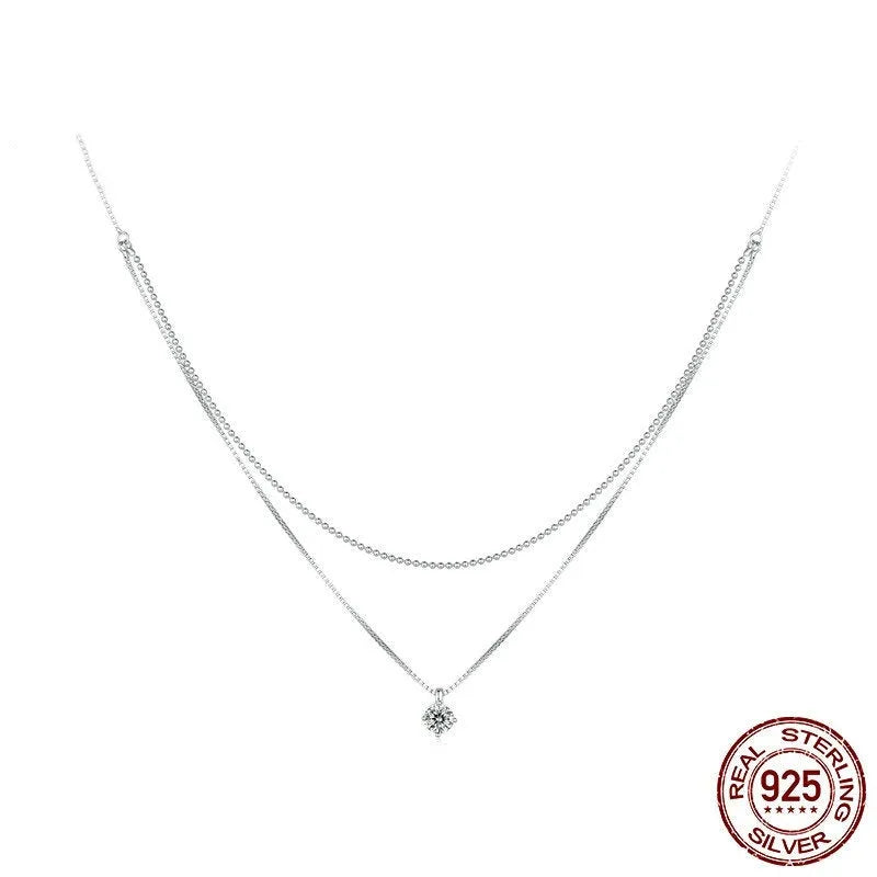 Double-layer sterling silver necklace with S925 pendant on pearl chain in silver colour
