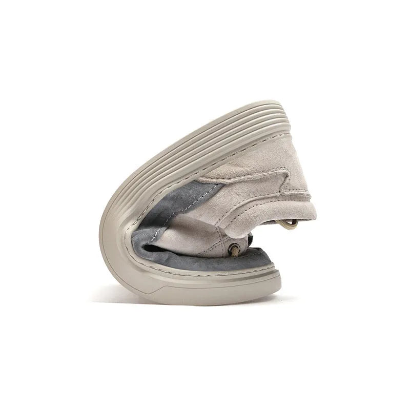 Men's grey and sand coloured casual leather skate shoes with pigskin upper and rubber sole