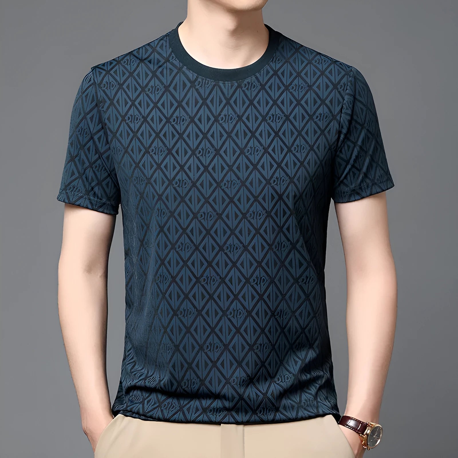 Men's loose fit short sleeve T-shirt in antibacterial ice silk fabric available in four colours