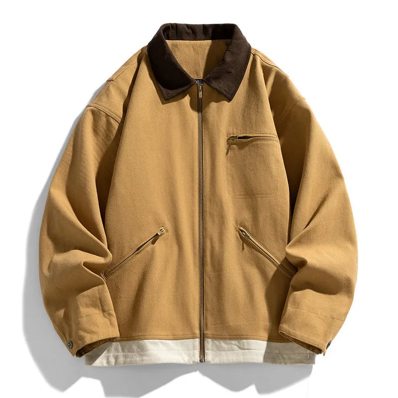 Men's Korean-style loose fit jacket with contrast colour lapels and side seam pockets
