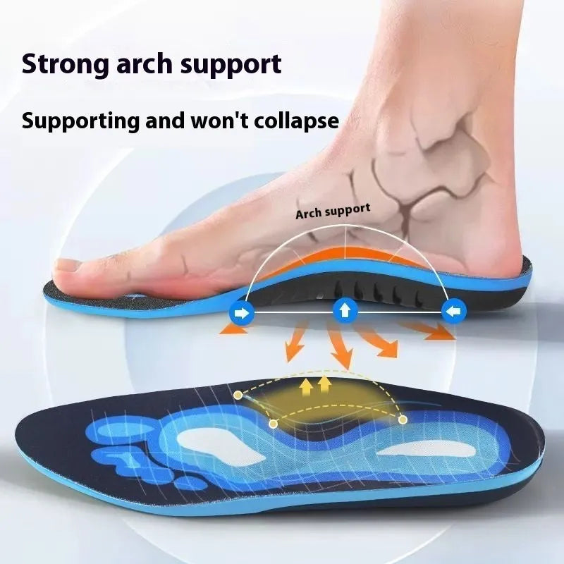 Blue and green flat foot correction insoles with arch support for standard shoes