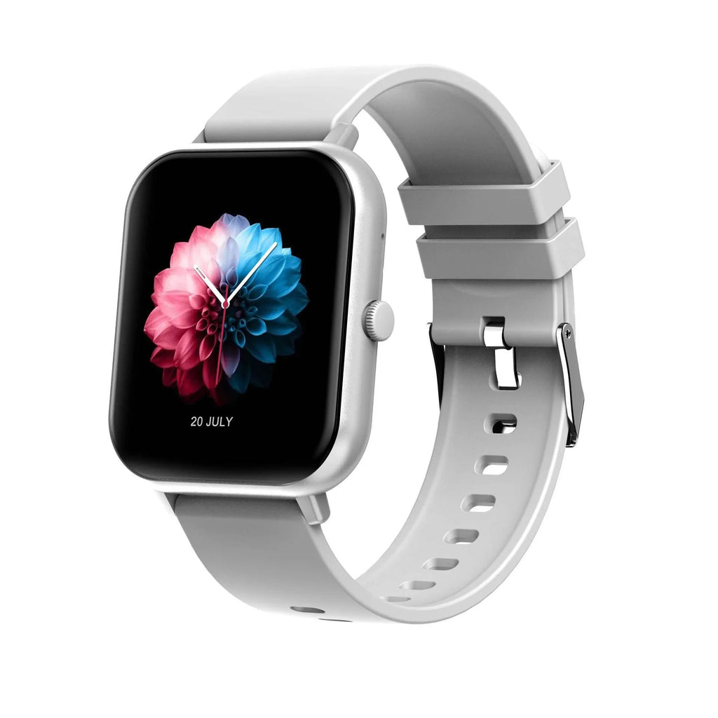 Bluetooth smart watch showing heart rate monitoring on TFT screen with metal case and wrist strap