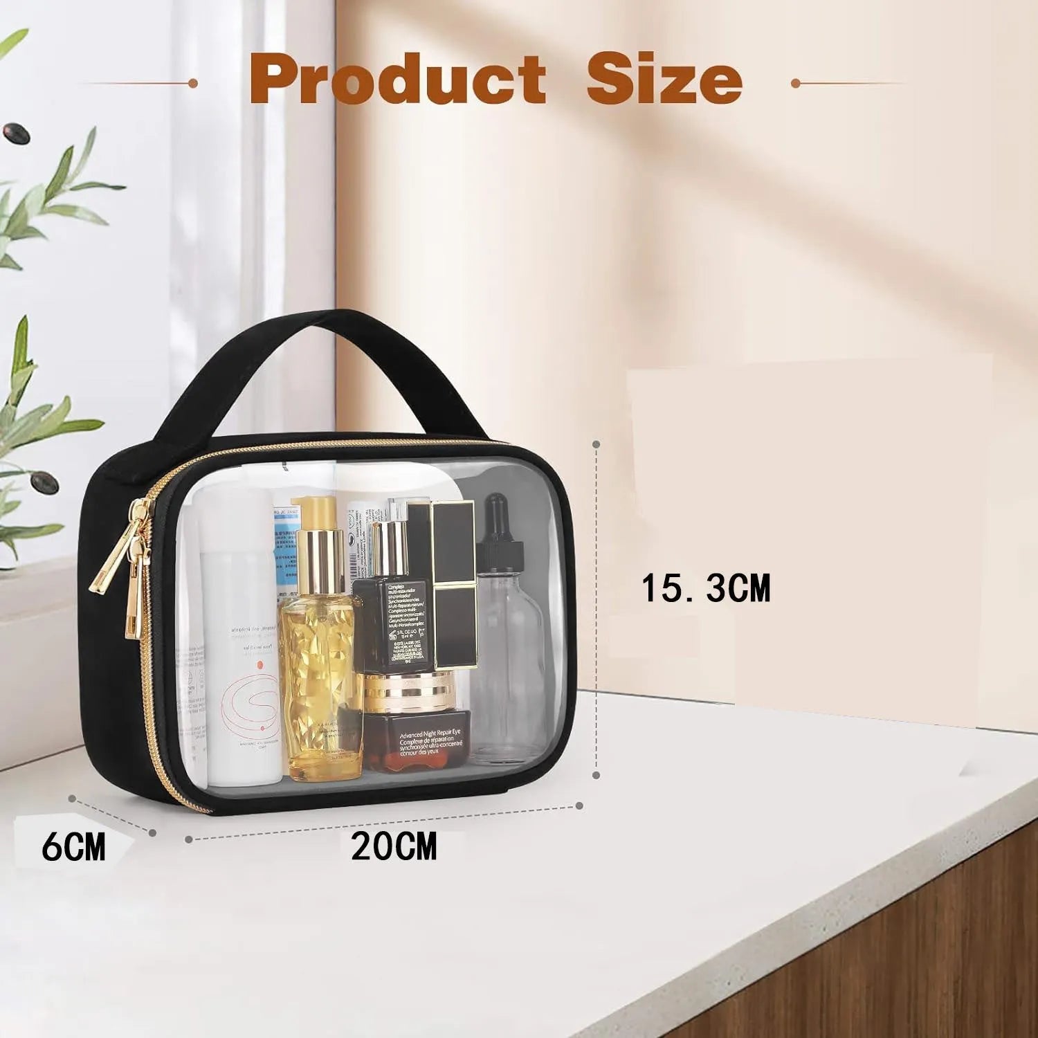 Transparent PVC lipstick storage wash bag with chain, 7.85-inch size, multiple colour options