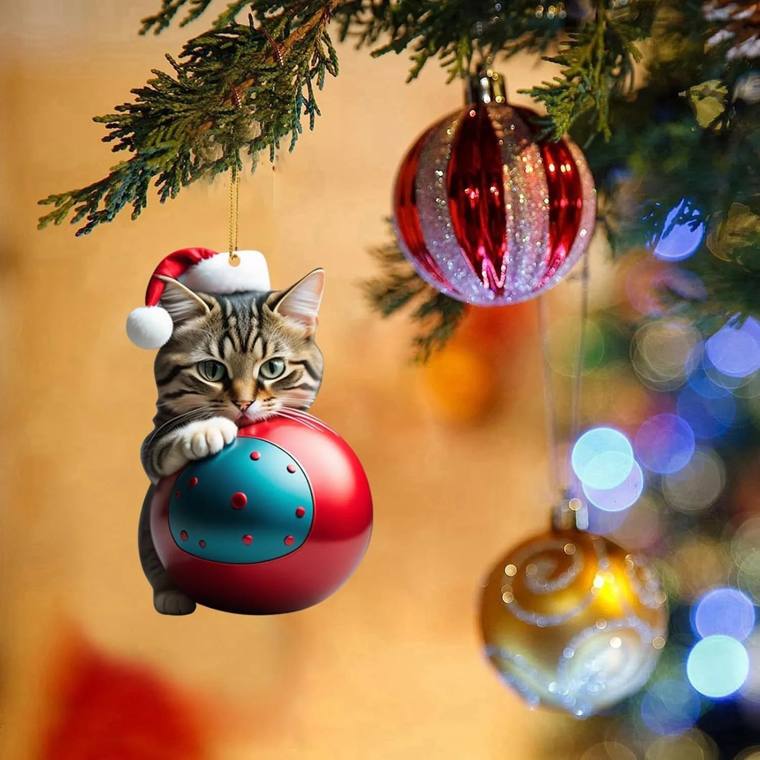 Christmas cartoon kitty car hanging ornament in acrylic with colourful design options