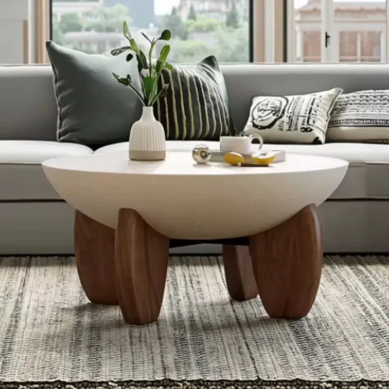 Solid wood white coffee table with height-adjustable feature and storage compartment