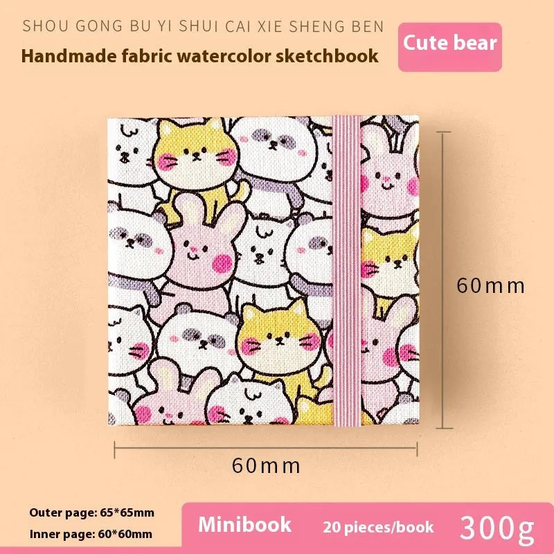 Feiluniao handmade fabric watercolour sketchbook with decorative cover, shown at 185mm length.