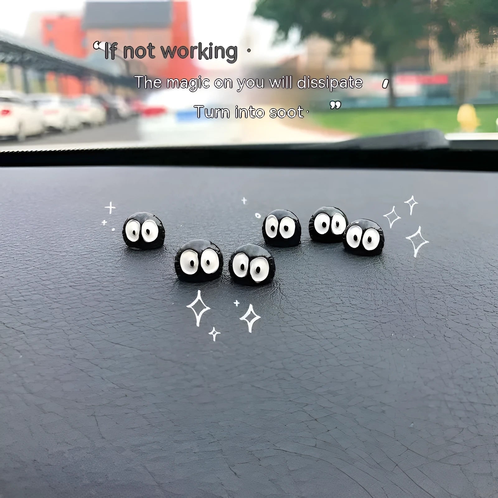 Black cartoon briquette car decoration made from resin with traceless tape