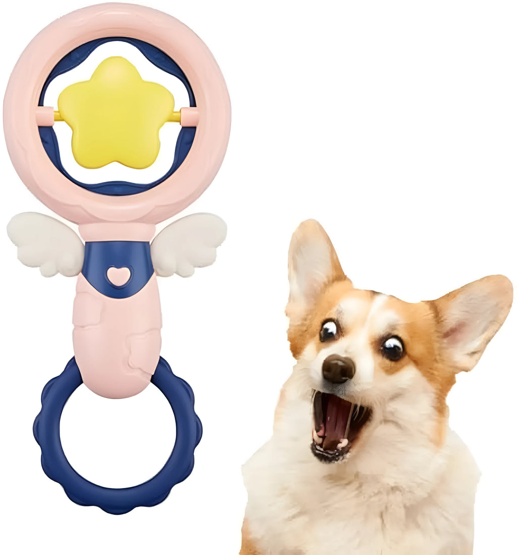 Pink interactive dog chew toy set with cleaning ridges and anti-swallow rings for large breed dogs