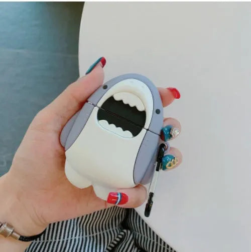 Silicone protective case for Apple AirPods 1 and 2 with a shark fin design.