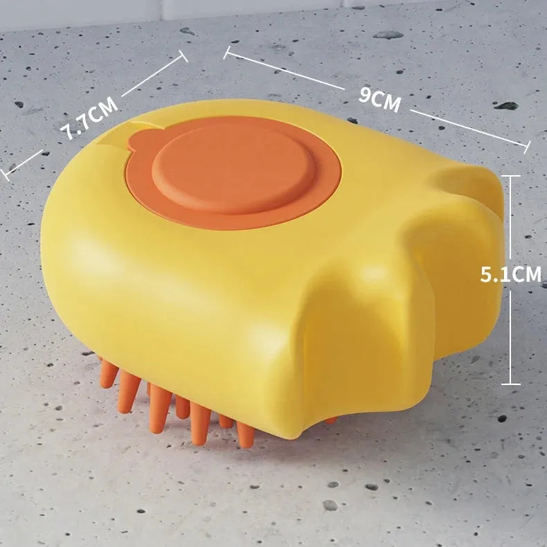 Blue pet bath brush and massage comb with a built-in shampoo box for washing dogs and cats.