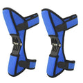 Adjustable spring knee brace in black, shown on a leg, featuring breathable fabric and venting holes for sports support.