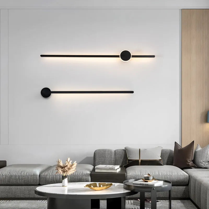 Black and white grid-free pole gate bedside strip wall lamp with acrylic shade and three-colour LED light