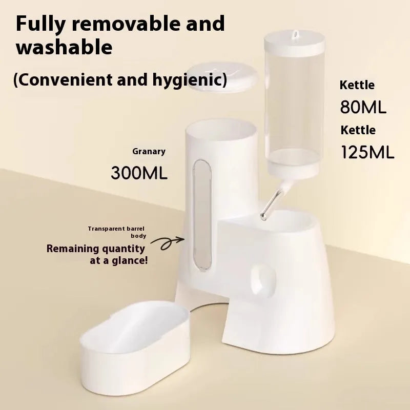 Hamster automatic drinking water feeder with food basin in white, blue or pink colour options