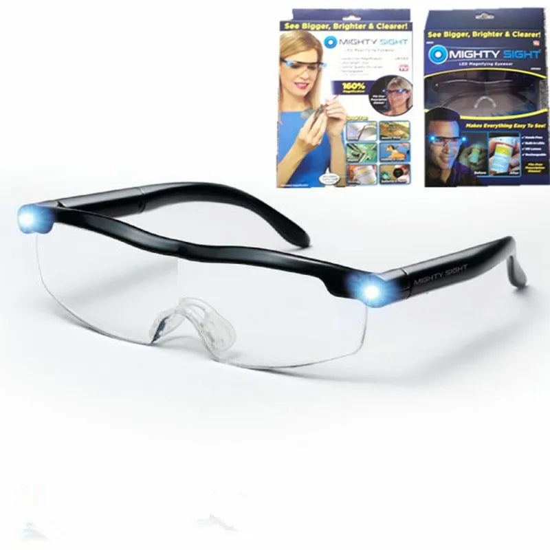 Transparent black USB LED reading glasses with ABS plastic frame