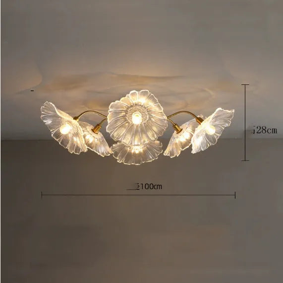 Modern decorative flower ceiling lamp with multiple purple or white flower heads for living room lighting
