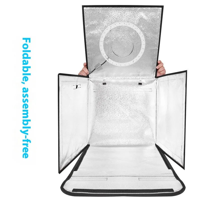 50cm folding studio light box with metal frame and reflective cloth interior for product photography
