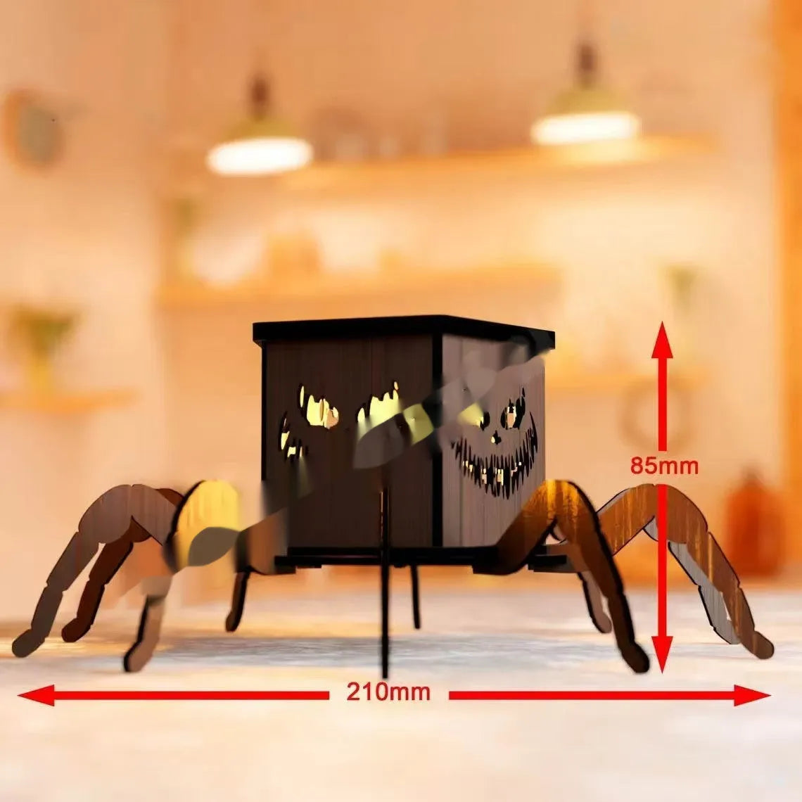 Wooden spider mini lantern Halloween candlestick decoration measuring 21cm by 8.5cm