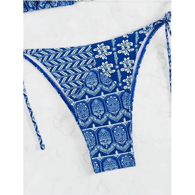 Women's bandage swimsuit with split bikini printing in polyester fabric
