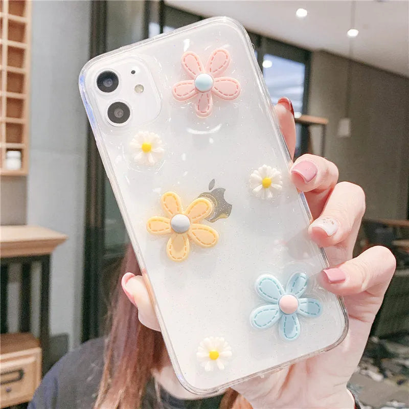 Girl heart design soft rubber iPhone case with New Year's flowers pattern on pink background