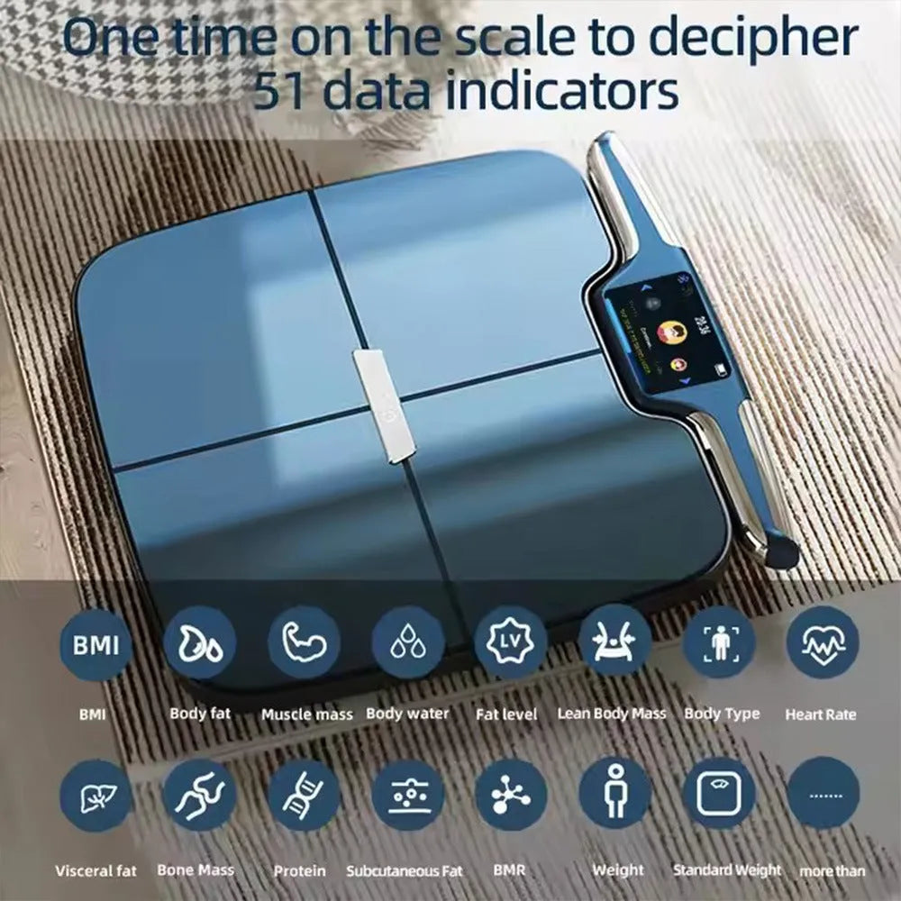 Black eight-electrode body fat intelligent scale showing display and platform