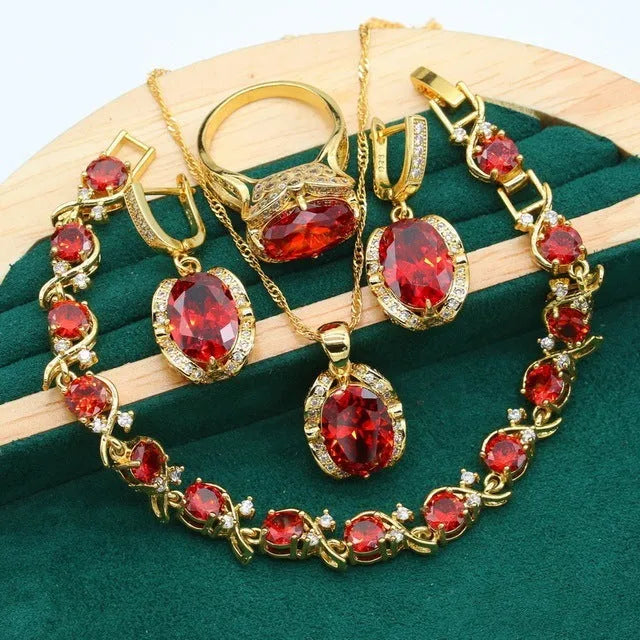 Complete women's rhinestone zircon jewellery set with snake bones chain necklace and matching earrings ring