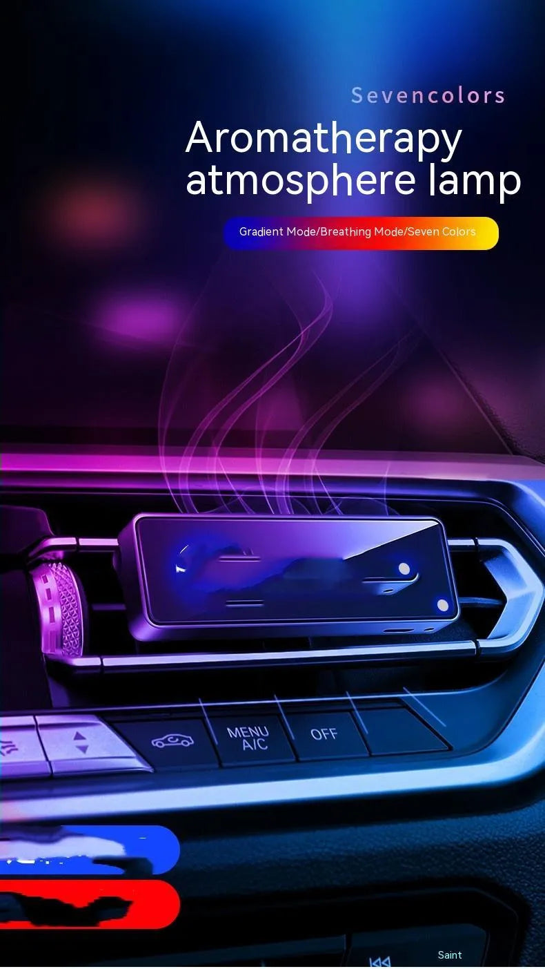 Black car air vent perfume diffuser with LED ambience light for odour removal and decoration