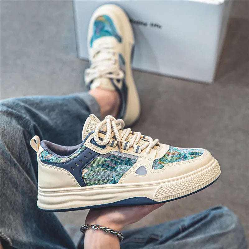 Canvas casual shoes in Milan green and beige colours with flat heel and round toe design