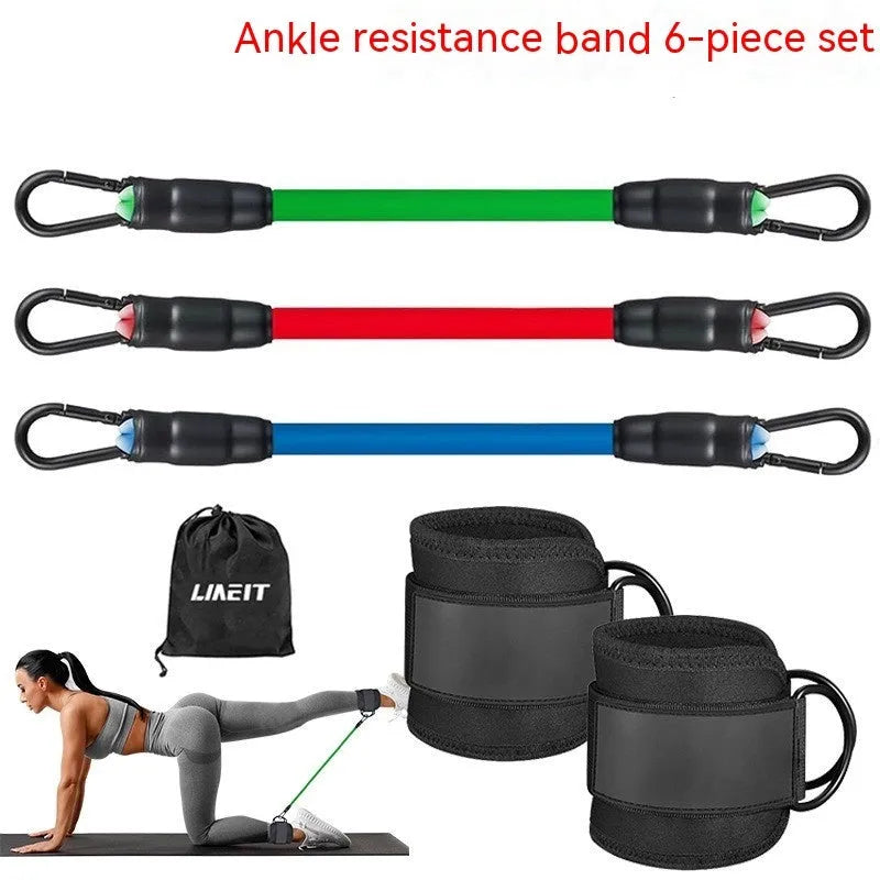 TPE resistance band set with three tension levels and foot loops for fitness exercises