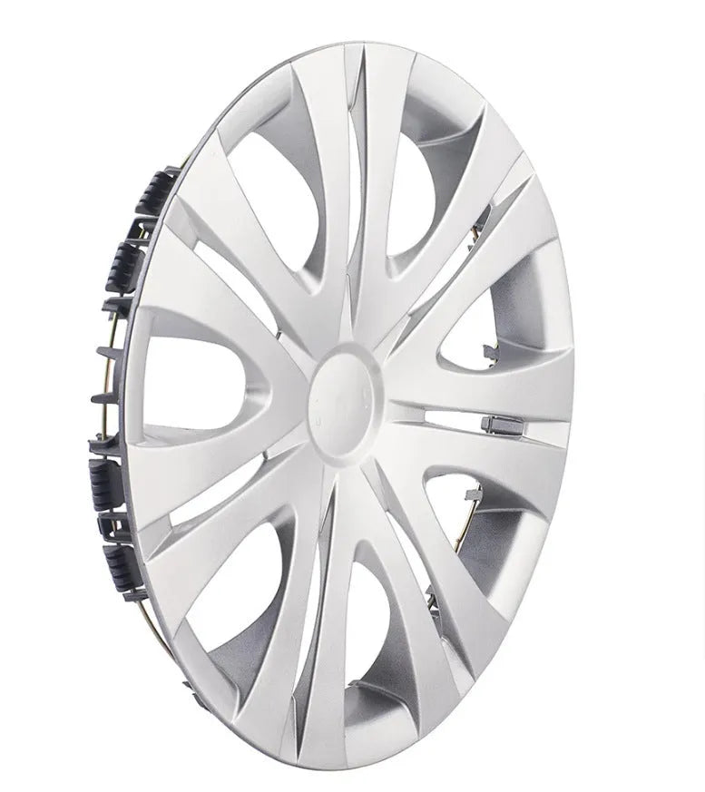 Universal monochrome ABS plastic wheel hub cover in silver, electroplating or black finish.