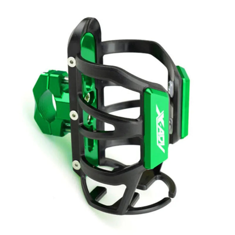 Black water bottle cage mounted on the bumper of a Honda X-ADV scooter