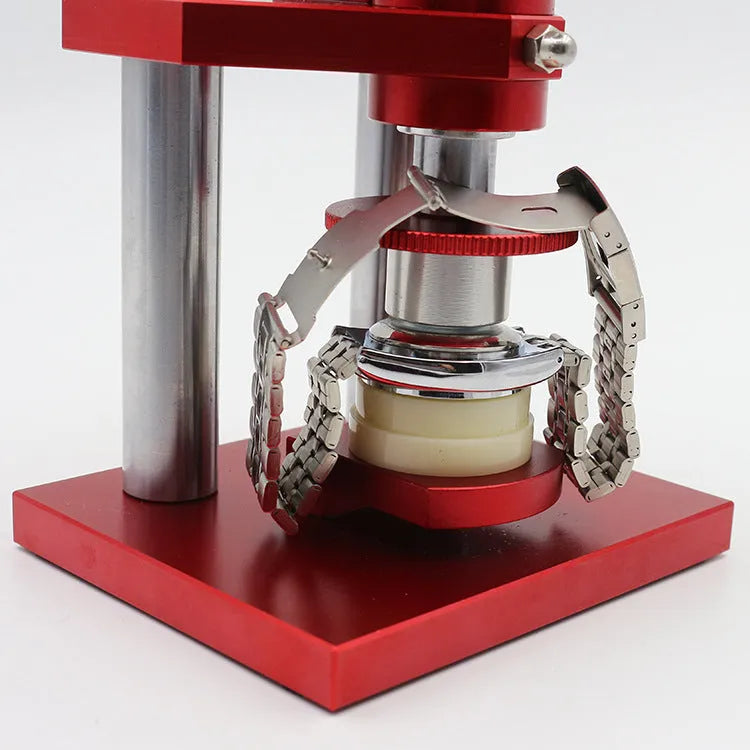 Spiral watch repair tool presser with a set of 20 plastic moulds for back covers and caps.