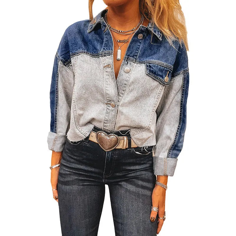Women's denim coat with multiple buckle closure in loose cotton construction