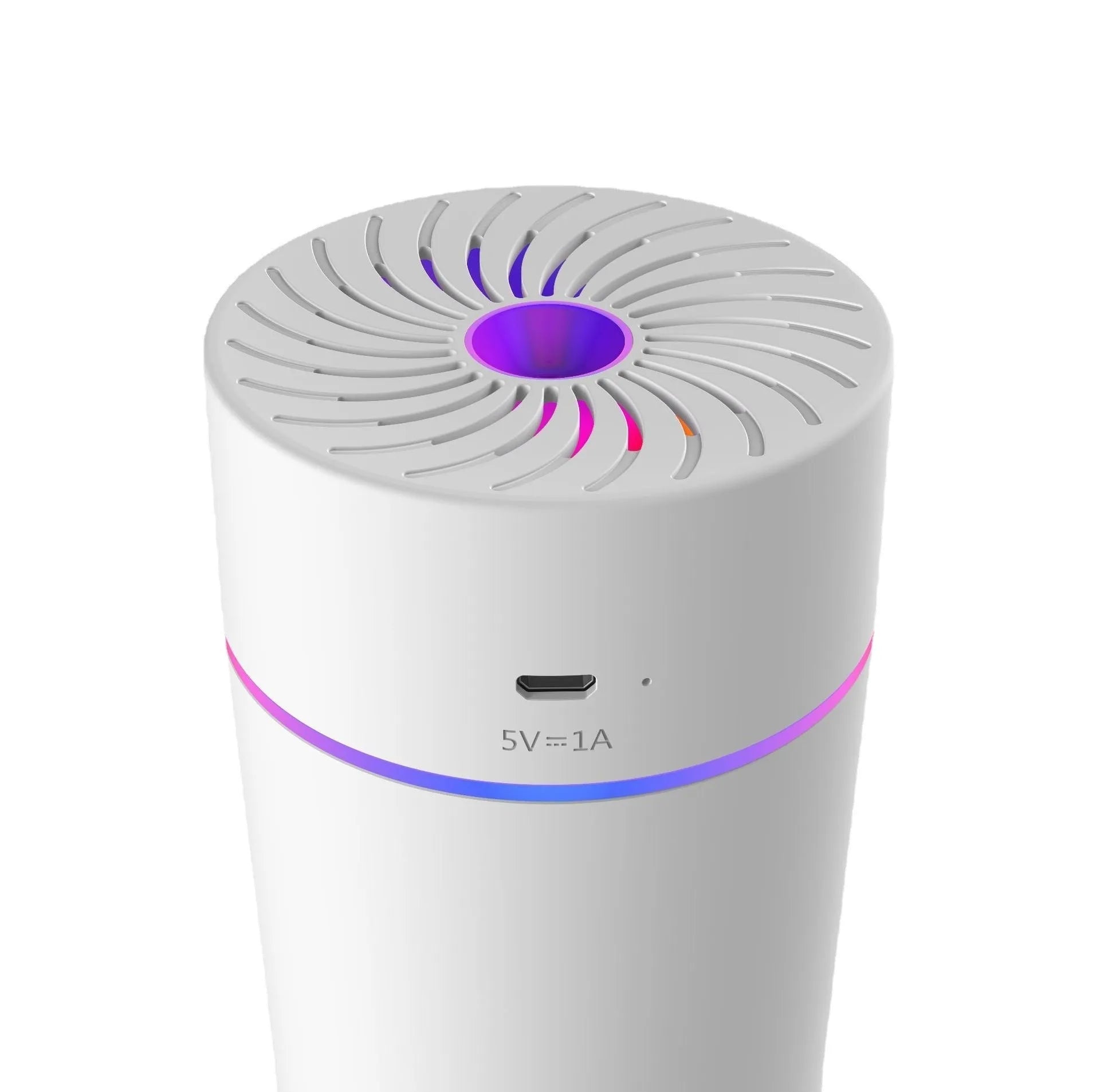Compact black car USB humidifier with aromatherapy function placed in a vehicle cup holder.