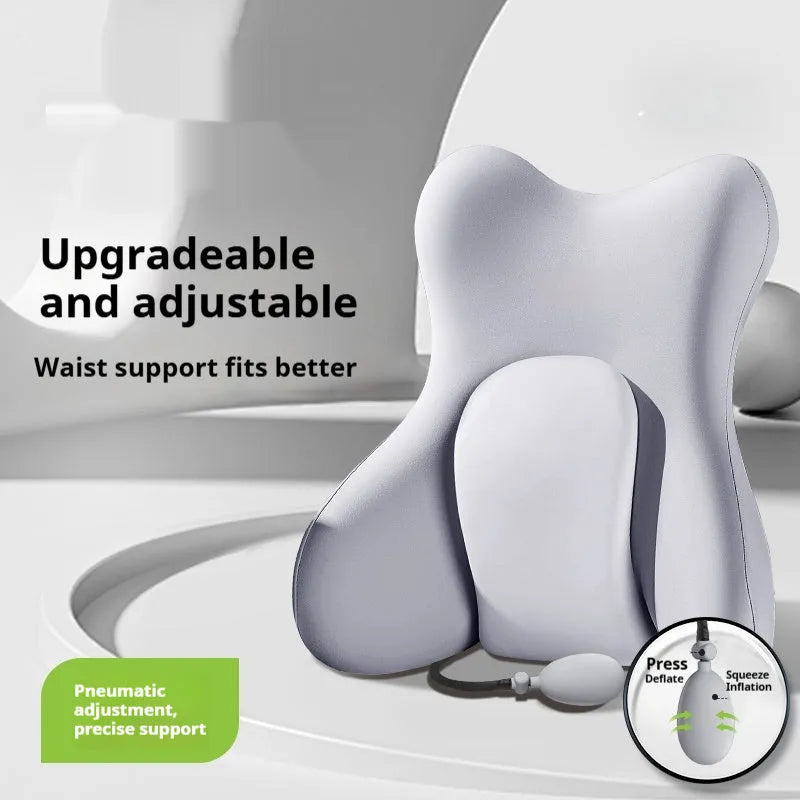 Ergonomic waist cushion in a solid colour with memory foam support and a removable cover.
