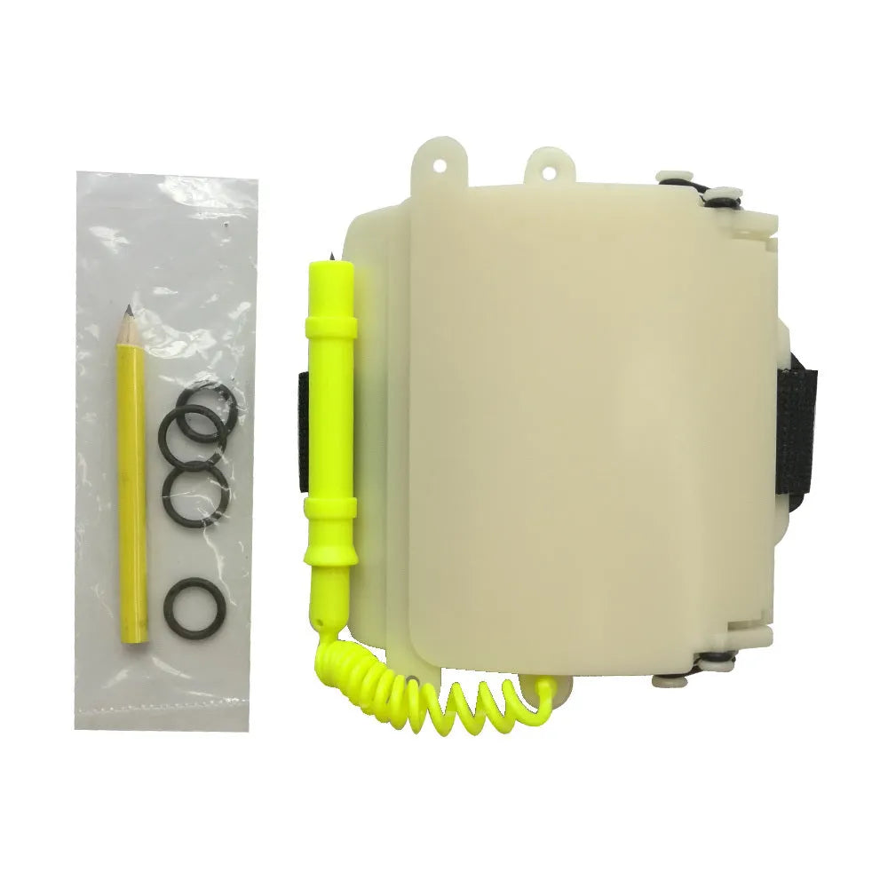 White luminous ABS underwater writing wrist board with pencil for scuba diving communication