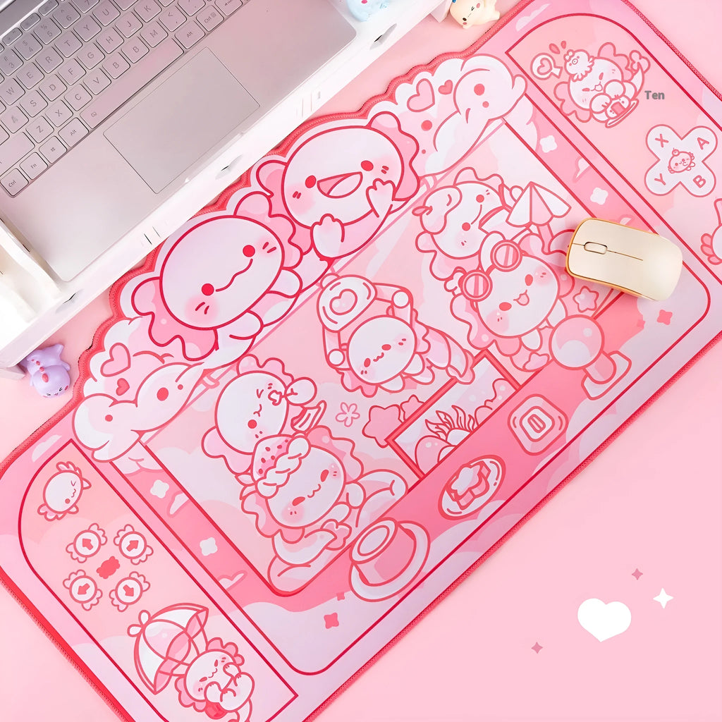 Large hexagonal dragon crane machine cartoon anime design cloth gaming mouse pad on a desk