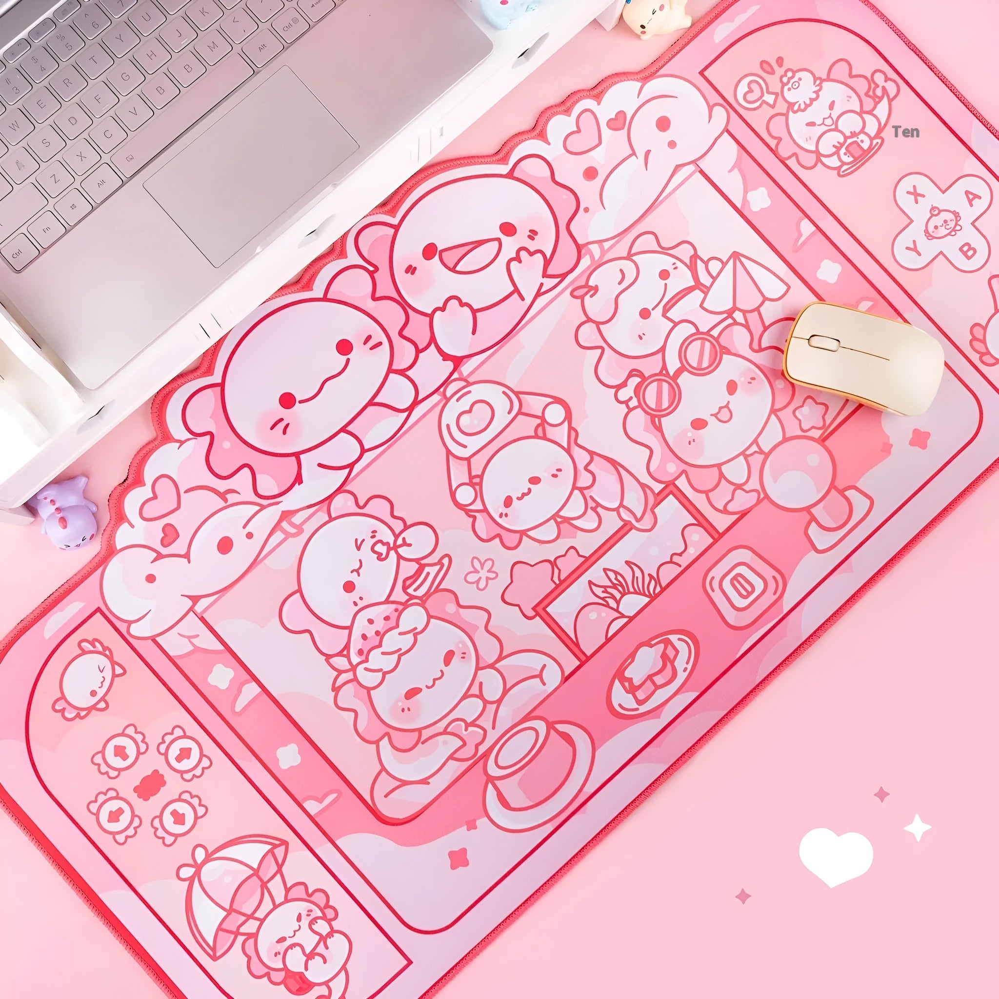 Large hexagonal dragon crane machine cartoon anime design cloth gaming mouse pad on a desk