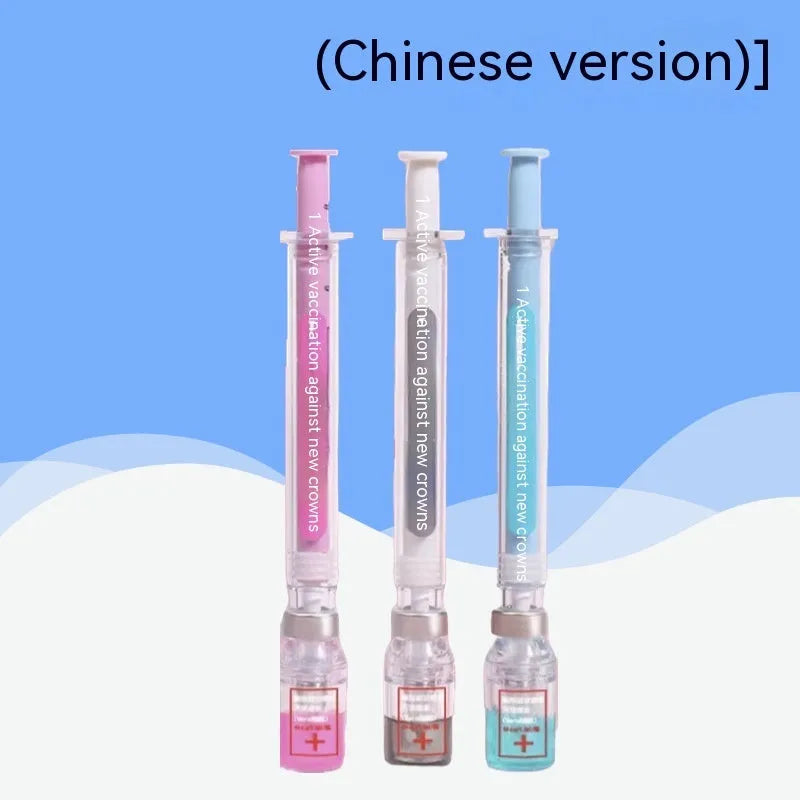 Vaccine pen design gel pen with black 0.5mm refill and plastic shell