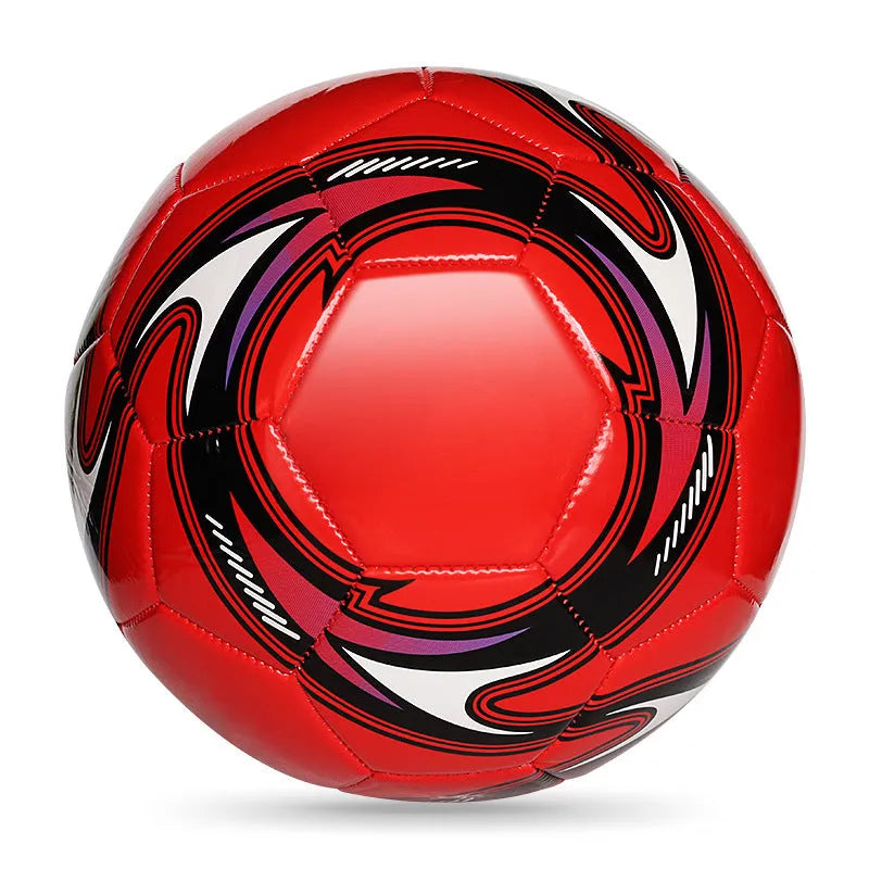 PVC machine-sewn training football showing colour options including Tornado Blue and All White, available in sizes No. 3, No. 4, and No. 5