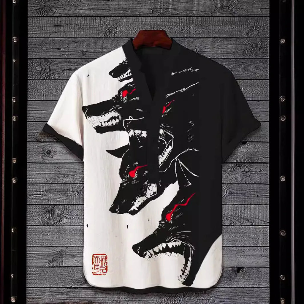 Men's short sleeve shirt with 3D digital animal print design in polyester fabric