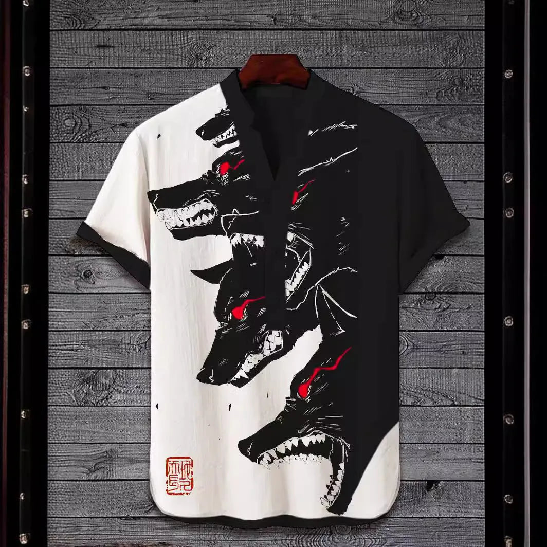 Men's short sleeve shirt with 3D digital animal print design in polyester fabric